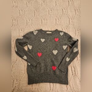 Philosophy Cashmere Gray and Pink Crew Neck Sweater with Hart Design Small Hole